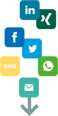 partage direct via E-Mail, SMS, Whatsapp ou par les réseaux sociaux 