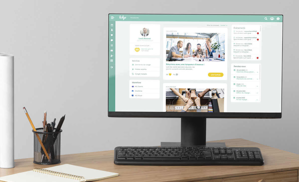 lolyo intranet mobile d'entreprise - page d'accueil intranet