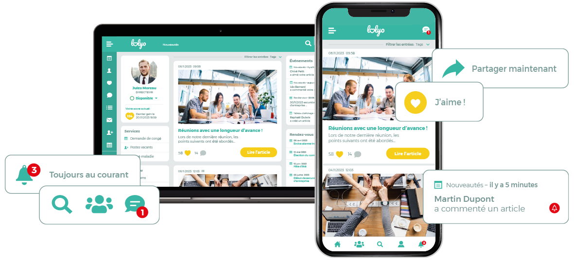 lolyo intranet mobile d'entreprise - interface intranet et appli