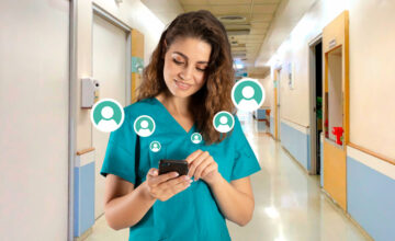 LOLYO MACH MITarbeiter-App in der Gesundheitsbranche - Mitarbeiter-werben-Mitarbeiter-Programm - Krankenschwester - Krankenhaus - Smartphone