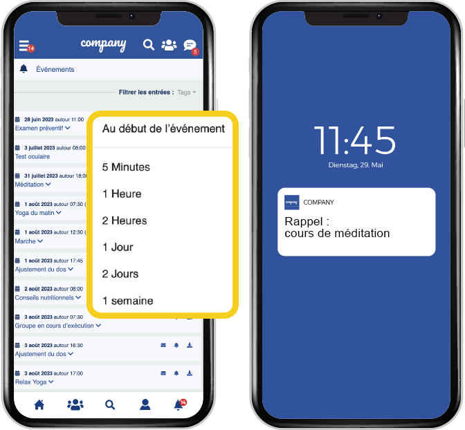 LOLYO intranet mobile d'entreprise - nouvelles fonctionnalités et changements - notification pour rappel des rendez-vous