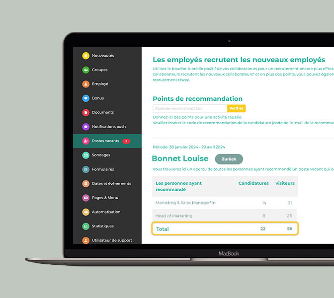 lolyo application pour les employés - les employés recrutent les nouveaux employés - recrutement par recommandation statistique