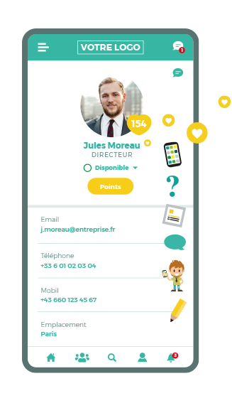 smartphone écran de l'application de l'employé - outil d'engagement