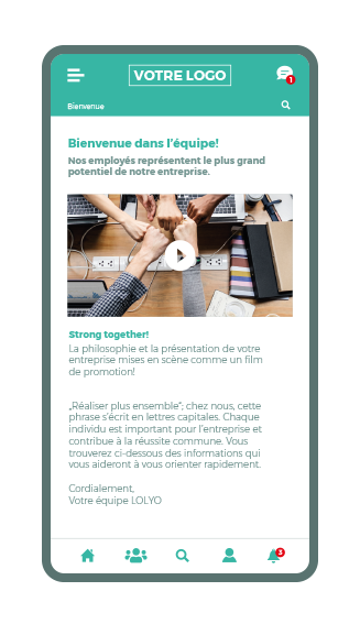 smartphone écran de l'application de l'employé - Pages personnalisées
