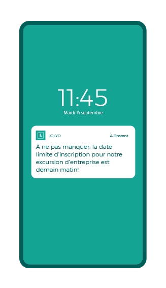 smartphone écran de l'application de l'employé - Notifications push