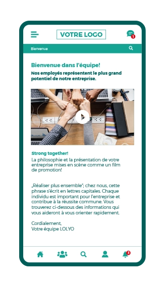 smartphone écran de l'application de l'employé - Pages personnalisées