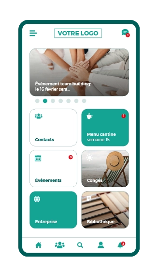smartphone écran de l'application de l'employé - menue sous forme de grille