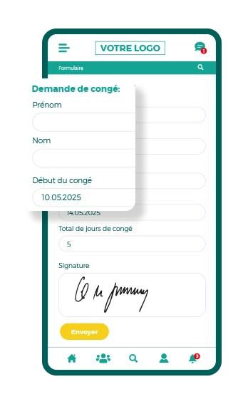 smartphone écran de l'application de l'employé - Formulaires