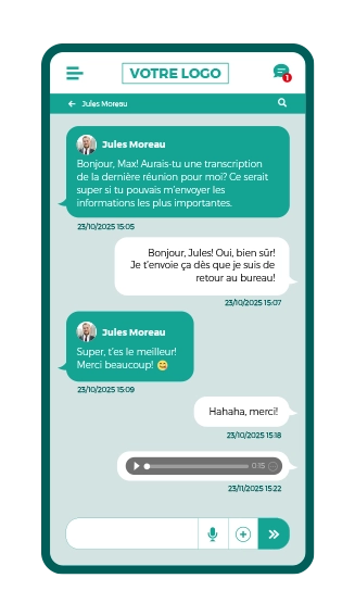 smartphone écran de l'application de l'employé - messageries