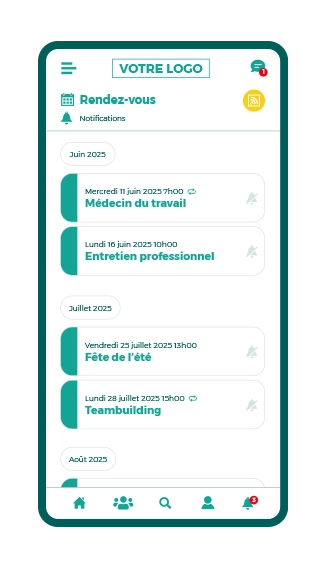 smartphone écran de la digital workplace - événements
