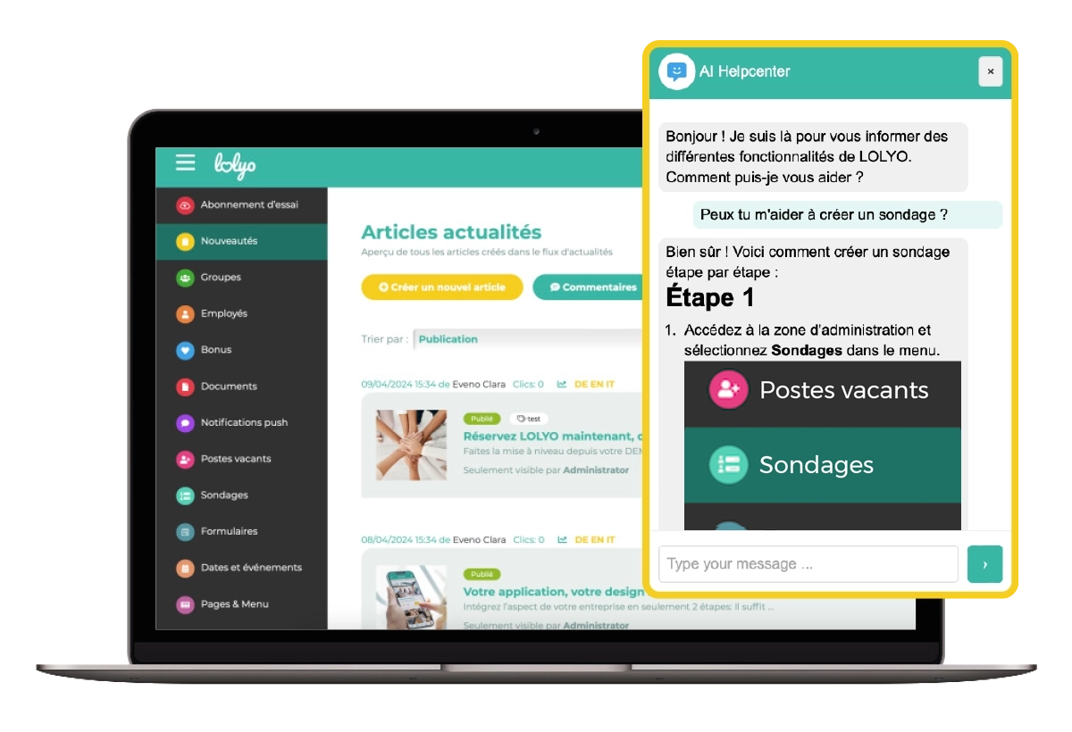 Réseau social d'entreprise : support via chatbot IA - accessible 24h/24 & 7j/7