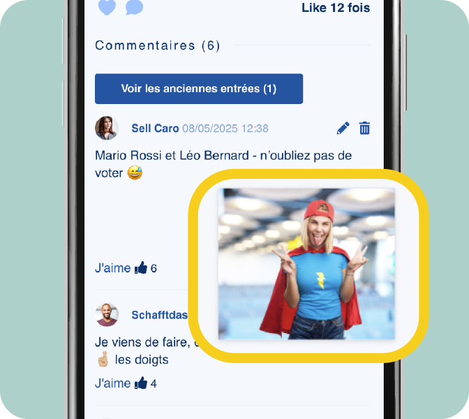 LOLYO intranet mobile d'entreprise - fonctionnalité - poster des images dans les commentaires