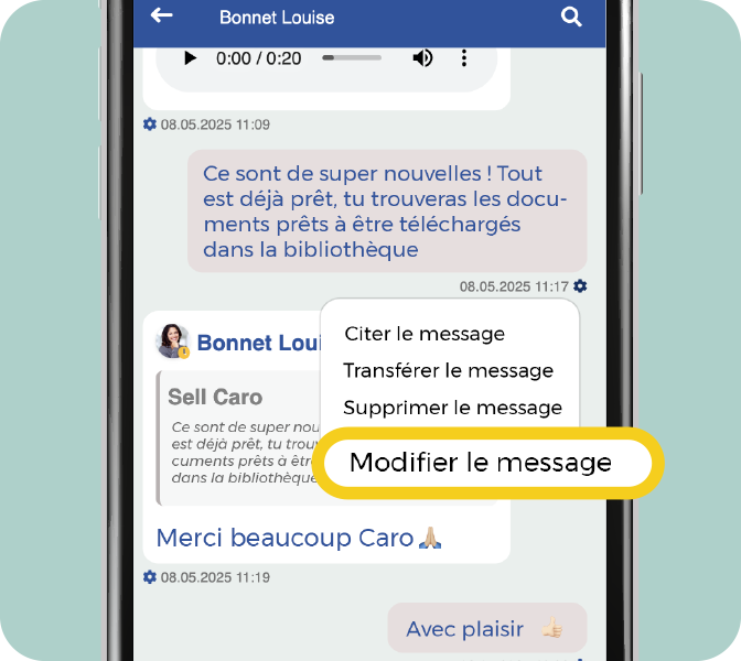 LOLYO intranet mobile d'entreprise - fonctionnalité modification de messages 