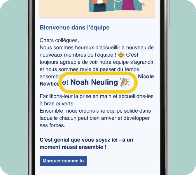 LOLYO intranet mobile d'entreprise - tagger les utilisateurs dans les posts de nouveauté