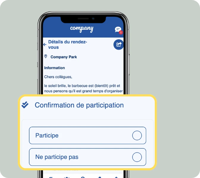 LOLYO réseau social d'entreprise : confirmation de participation aux événements
