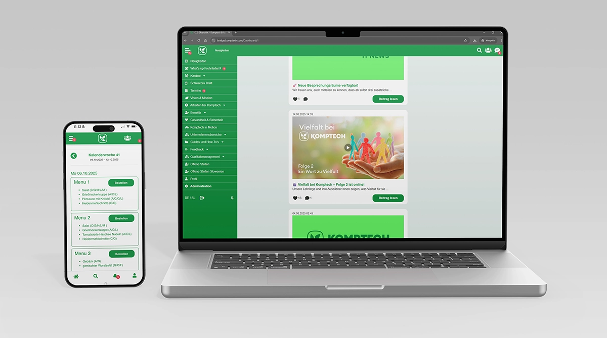 Application de communication interne Komptech de LOLYO - exemple version web et application