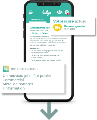 Les collaborateurs conseillent des postes vacants en un clic et reçoivent des points lolyo intranet mobile d'entreprise - les employés recrutent les nouveaux employés étape 1