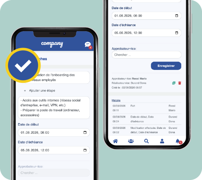 Consultez le statut de vos tâches en un clic et ne manquez plus aucun To-Do ! Réseau social d'entreprise - nouvelle fonctionnalité - status des tâches - avancement - écran de smartphone