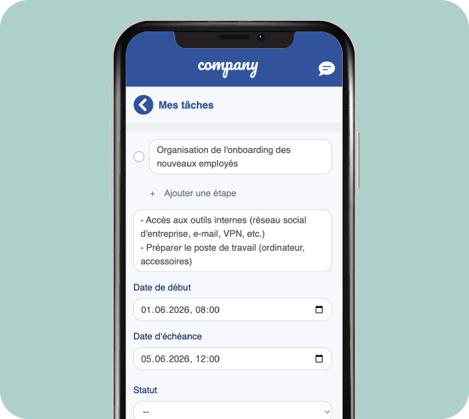 L’outil de gestion des tâches du réseau social d’entreprise est bien plus qu’une simple check-list : accédez à tous les détails en un clic Réseau social d'entreprise - nouvelle fonctionnalité : vue détaillée de l'outil de gestion des tâches - écran de smartphone